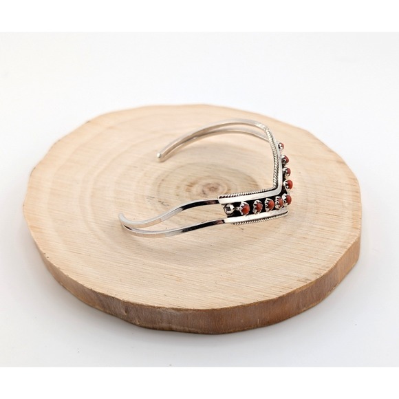 Zuni Sterling Silver & Coral Dots Chevron Cuff Bracelet Size 6.5 in. Jewelry **